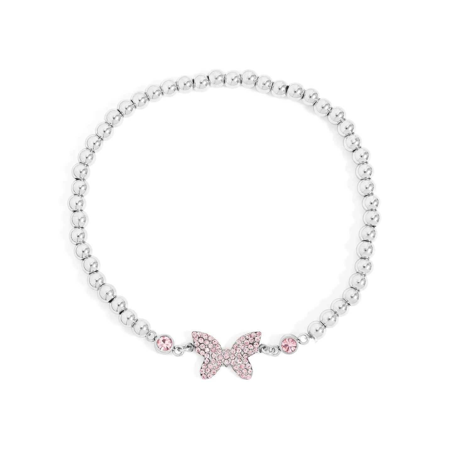 18K Gold on Stainless Steel Butterfly Beaded Stretch Bracelet