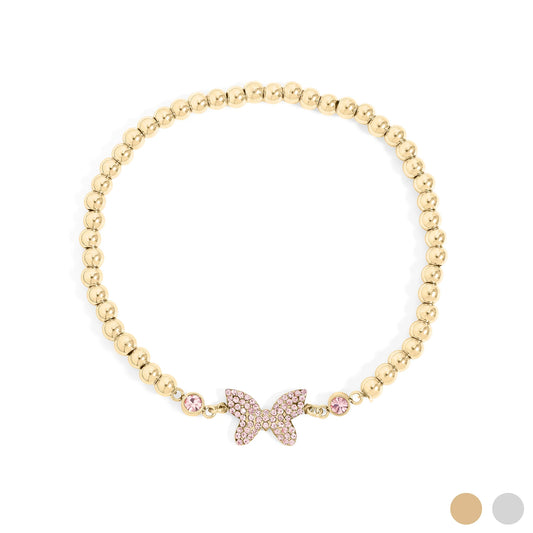 18K Gold on Stainless Steel Butterfly Beaded Stretch Bracelet