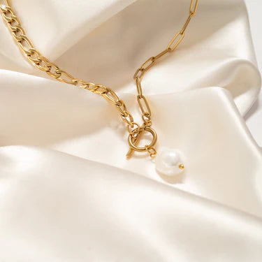 18K Gold | Stainless Carabiner Necklace Freshwater Pearl