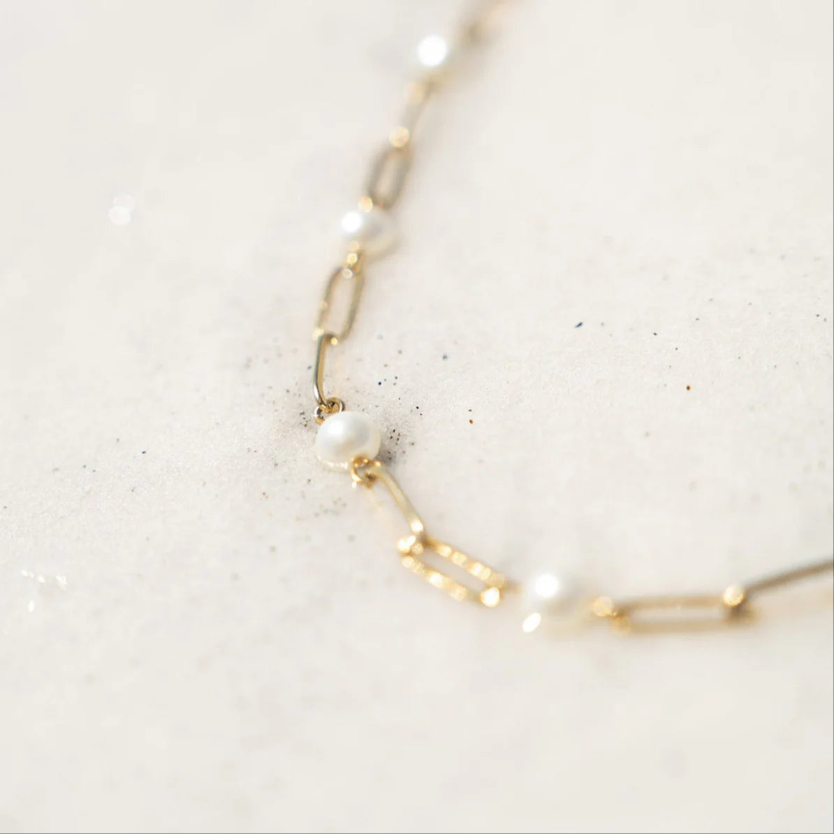 18K Gold PVD Stainless Steel Station Pearl Paperclip Bracelet