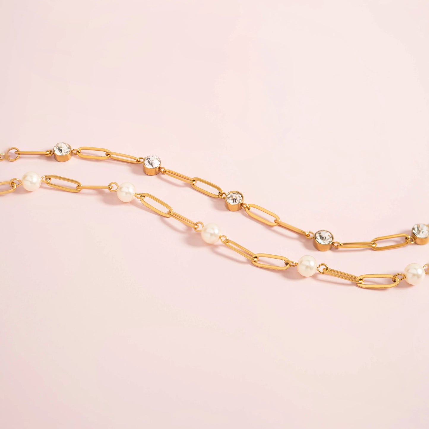 18K Gold PVD Stainless Steel Crystal Stone Paperclip Chain Necklace