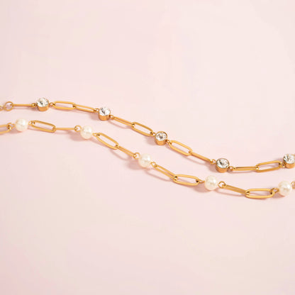 18K Gold PVD Stainless Steel Crystal Stone Paperclip Chain Necklace