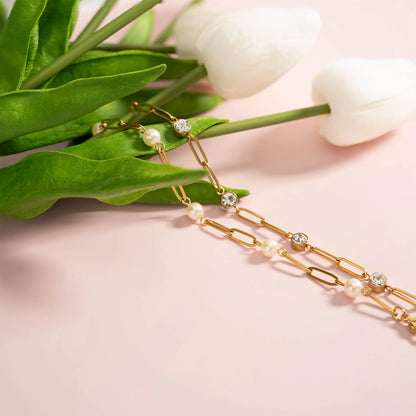 18K Gold PVD Stainless Steel Crystal Stone Paperclip Chain Necklace