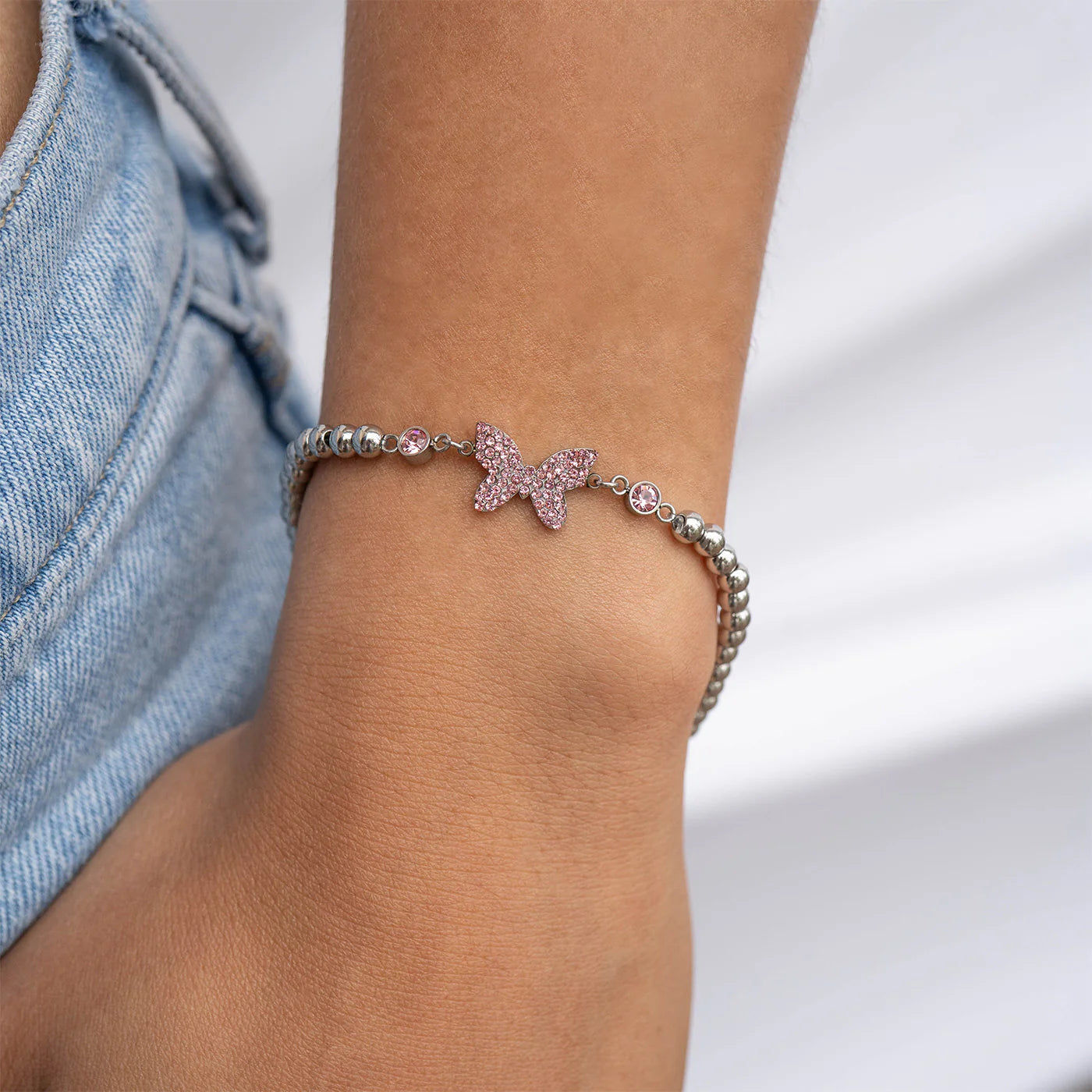 18K Gold on Stainless Steel Butterfly Beaded Stretch Bracelet