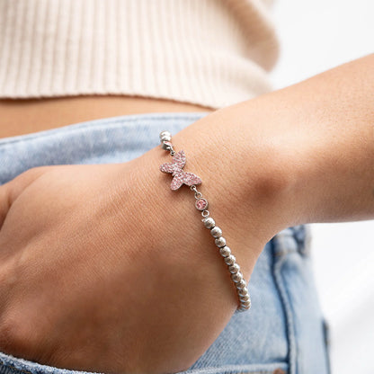 18K Gold on Stainless Steel Butterfly Beaded Stretch Bracelet