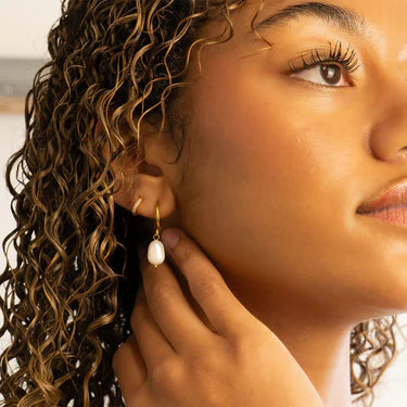 18K Gold | Stainless Steel Huggie Hoop with Freshwater Pearl Earrings