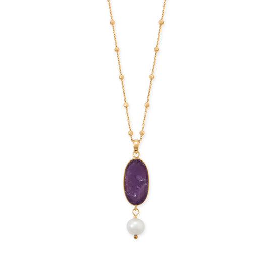 16" + 2" 14 Karat Gold Plated Amethyst and Pearl Necklace