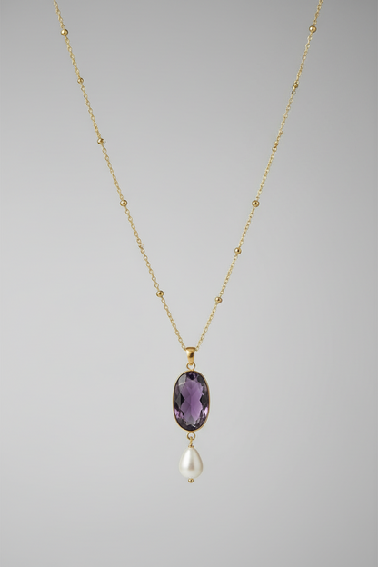 16" + 2" 14 Karat Gold Plated Amethyst and Pearl Necklace