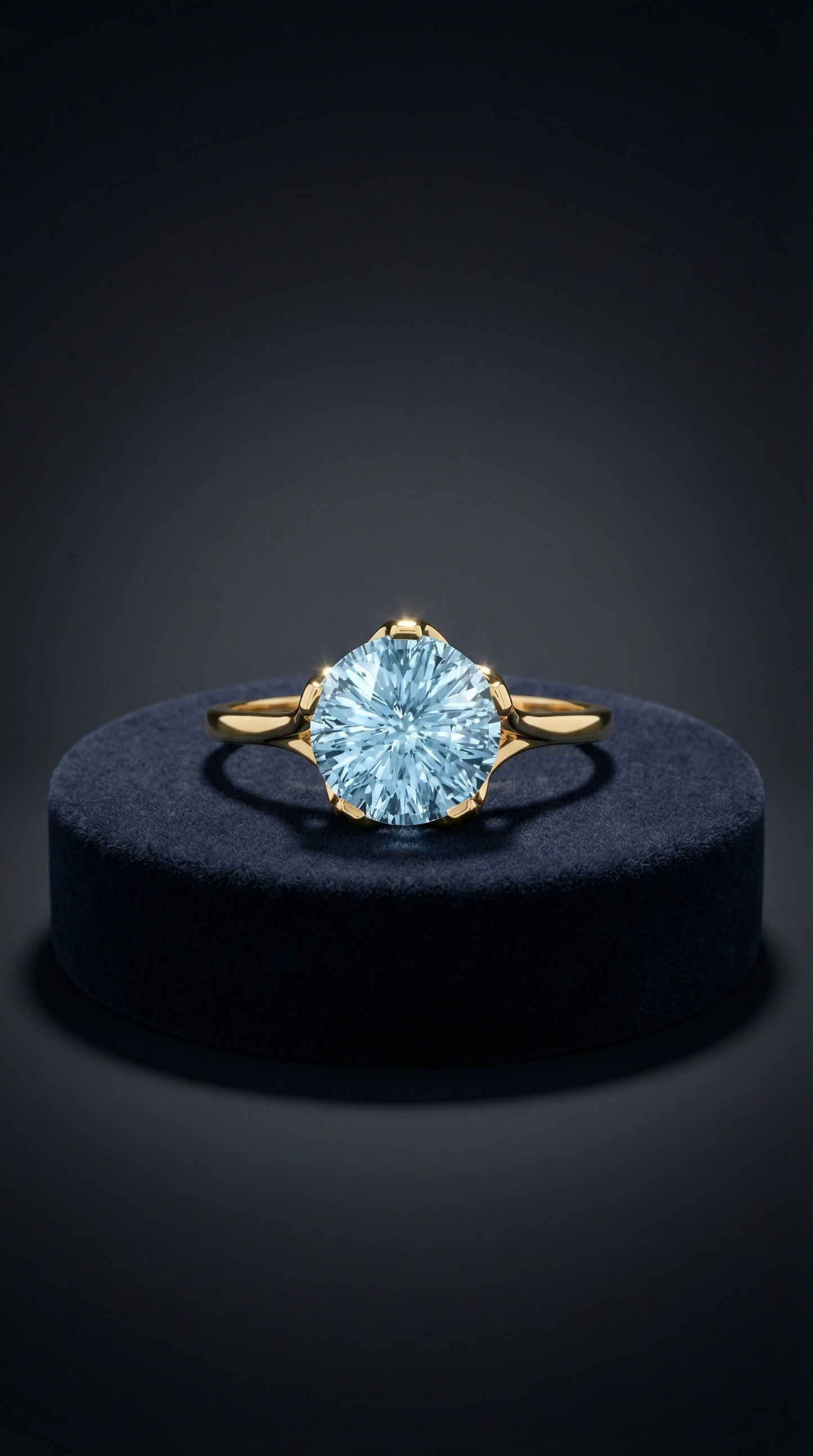 14 Karat Gold Precision Cut Sky Blue Topaz Ring