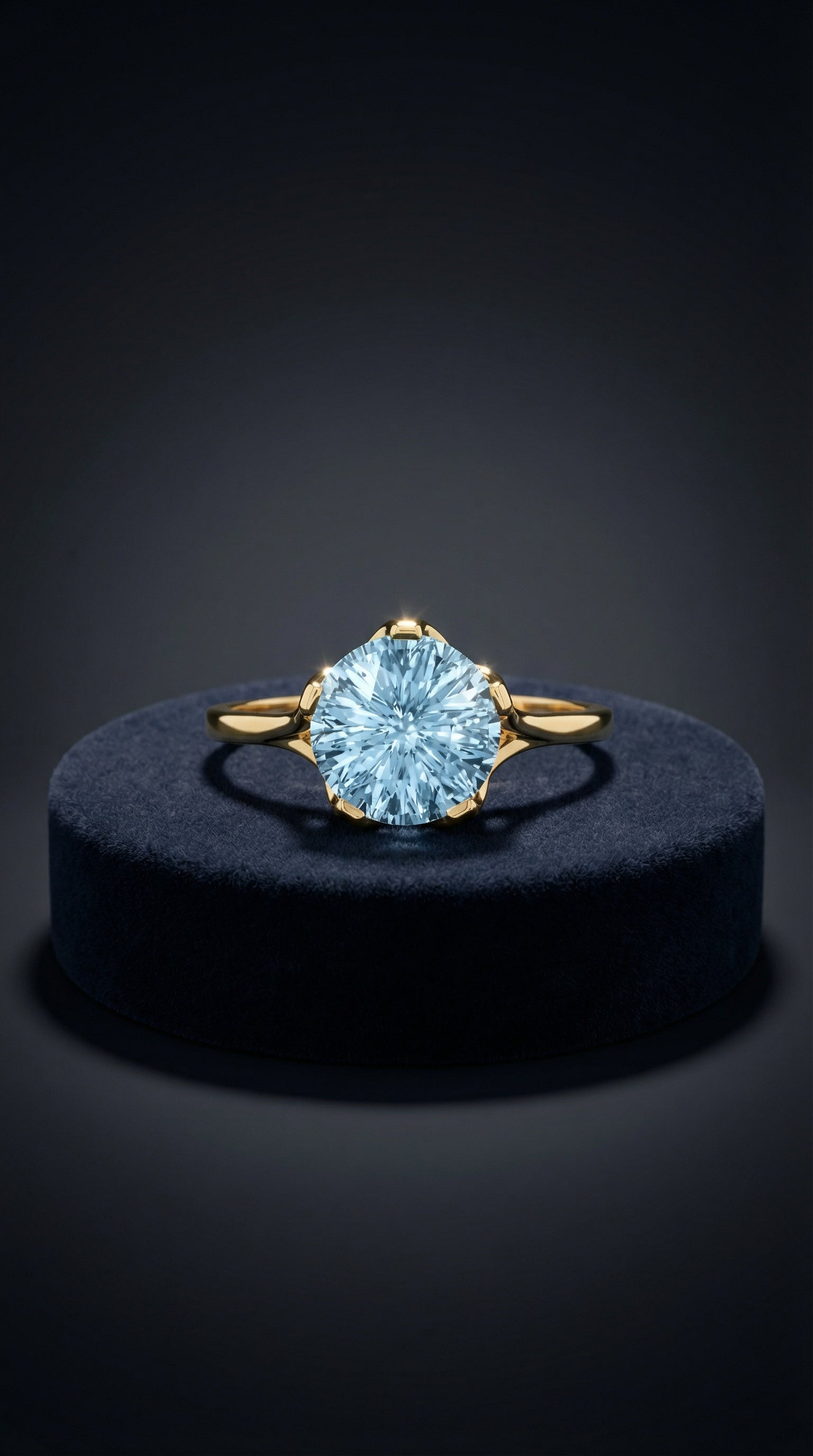 14 Karat Gold Precision Cut Sky Blue Topaz Ring