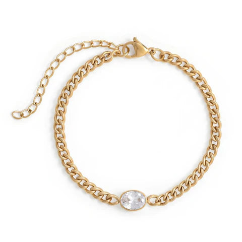 18 Karat Gold "Pop of Sparkle" Stainless Steel CZ Curb Chain Bracelet