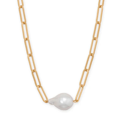 Baroque Pearl Drop Fashion Paperclip Necklace