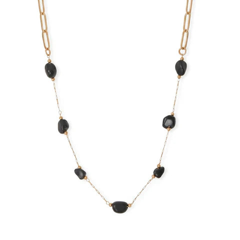 18 Karat Gold PVD Stainless Steel Quartz Crystal Station Necklace