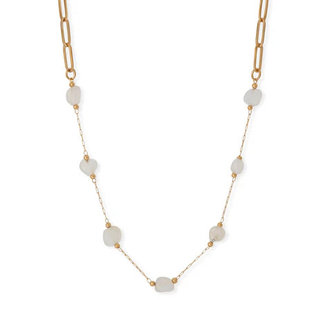 18 Karat Gold PVD Stainless Steel Quartz Crystal Station Necklace