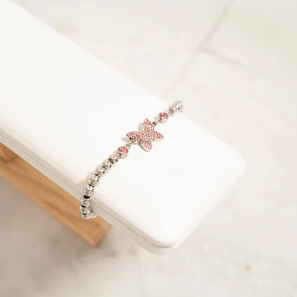 18K Gold on Stainless Steel Butterfly Beaded Stretch Bracelet