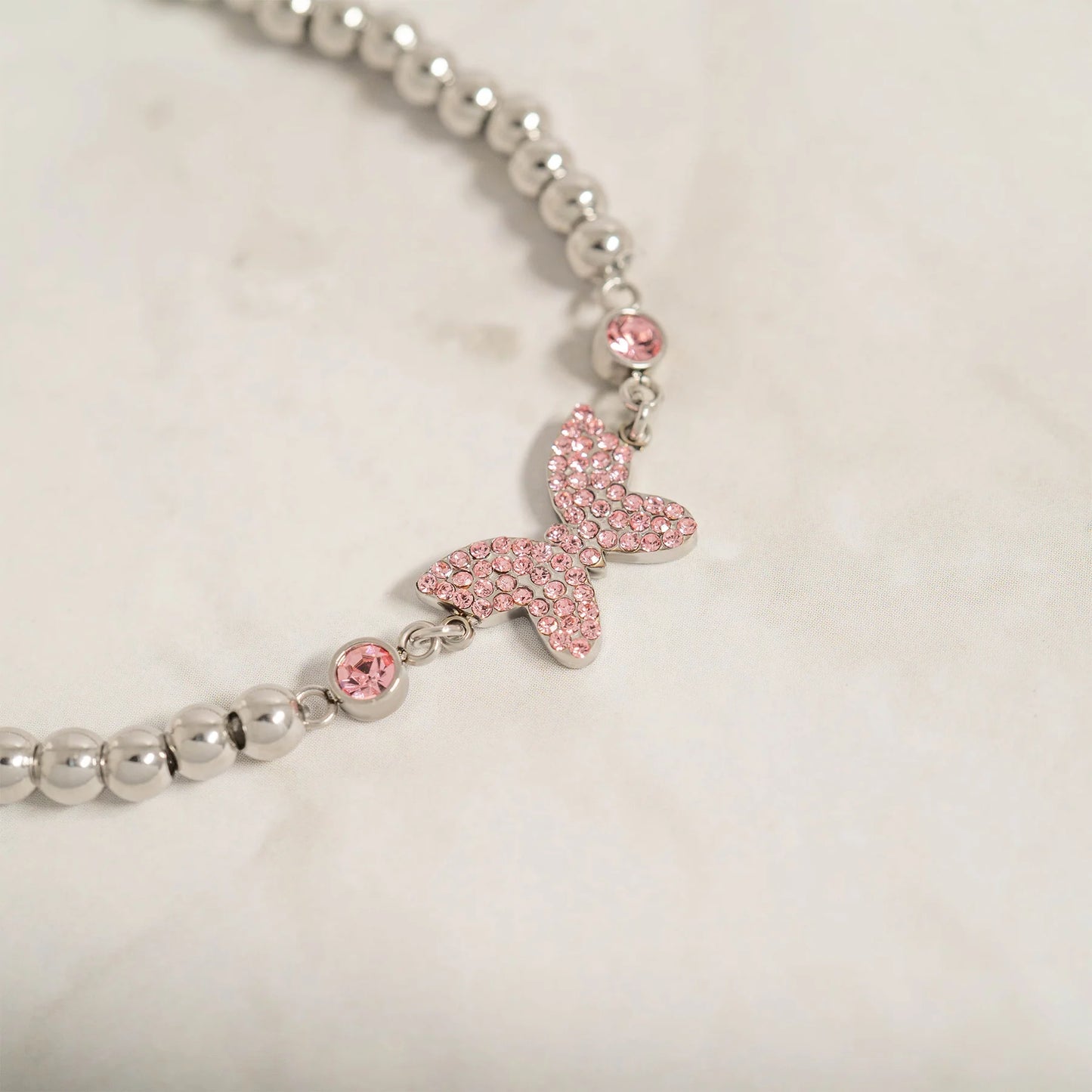 18K Gold on Stainless Steel Butterfly Beaded Stretch Bracelet