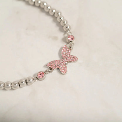 18K Gold on Stainless Steel Butterfly Beaded Stretch Bracelet