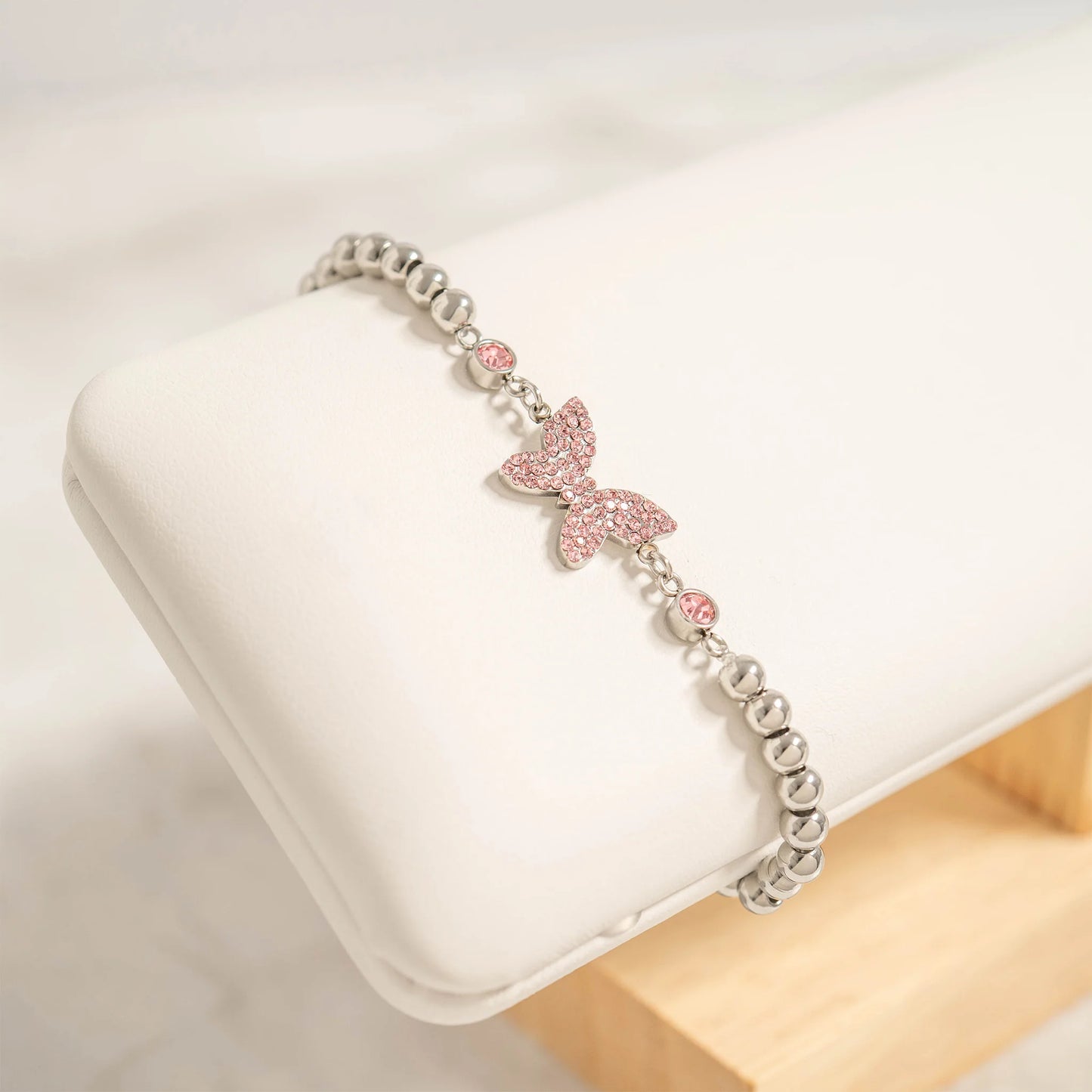 18K Gold on Stainless Steel Butterfly Beaded Stretch Bracelet