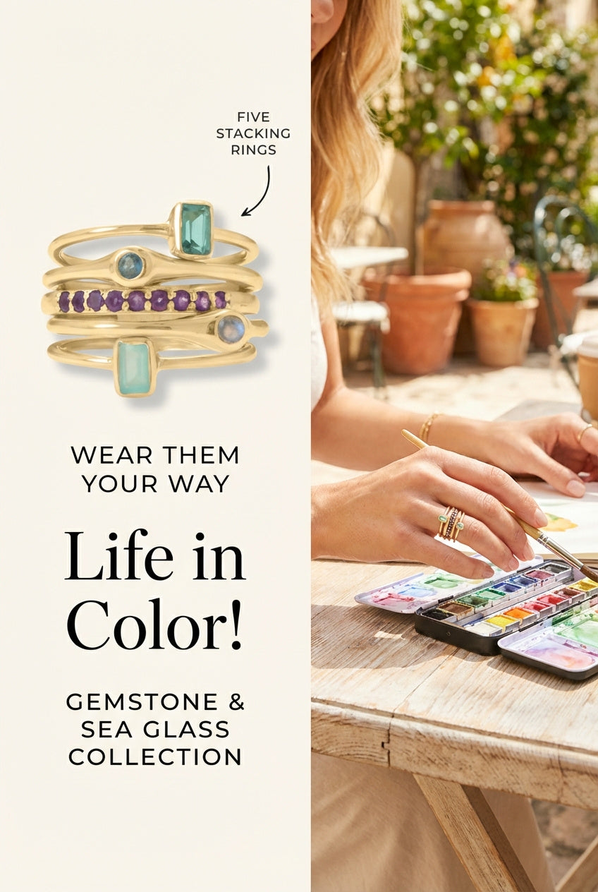 Life in Color!  14 Karat Gold and Gemstones Five Stacking Ring Set