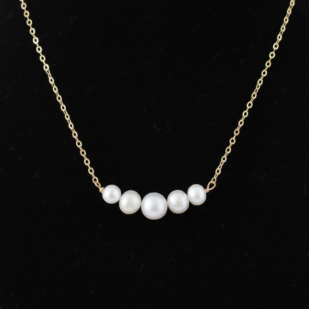 14 Karat Gold Necklace with 5 Cultured Freshwater Pearls