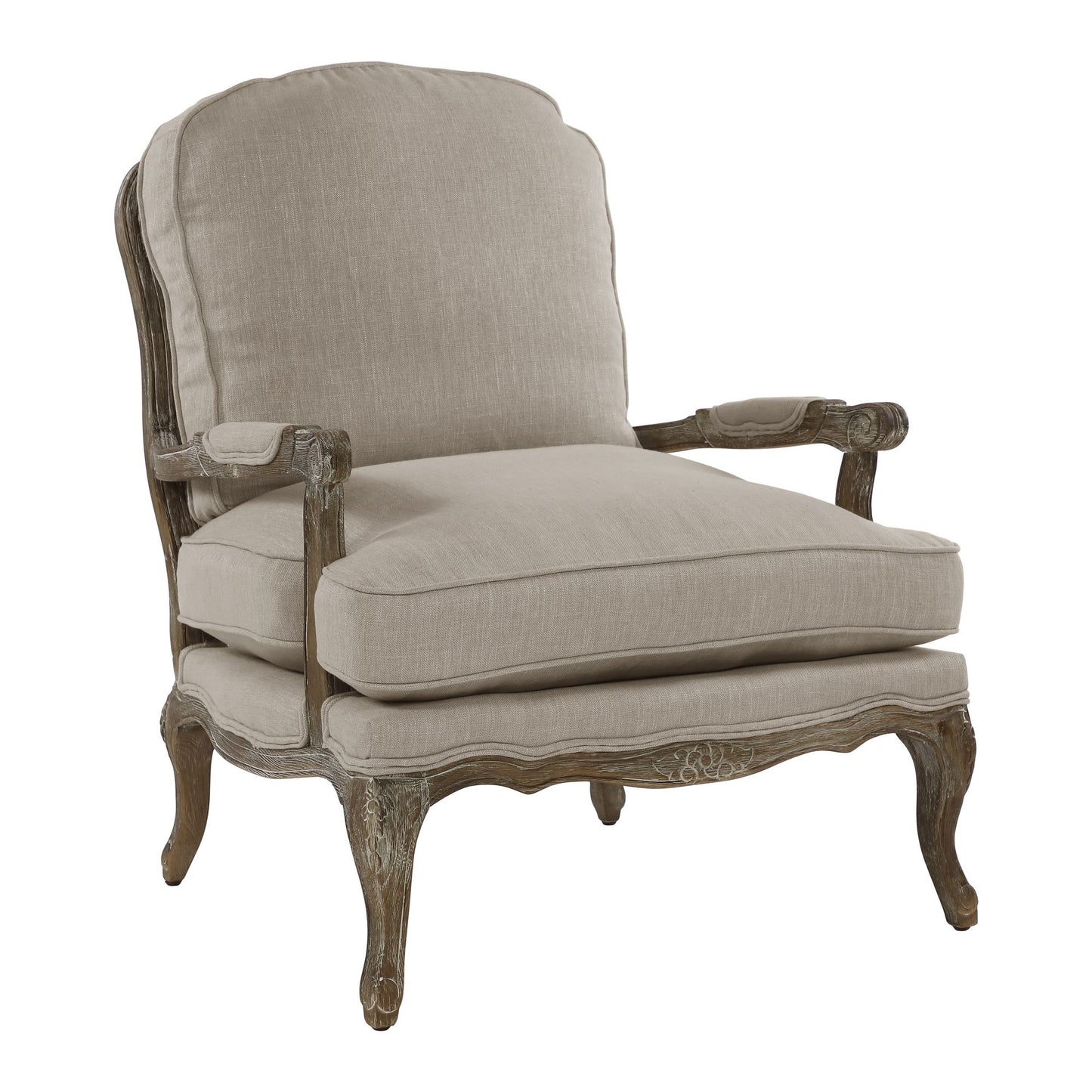 Formal Luxury Accent Chair Plush Cushion Seat and Back Carving Solid Wood Textured Fabric Upholstered Furniture 1pc