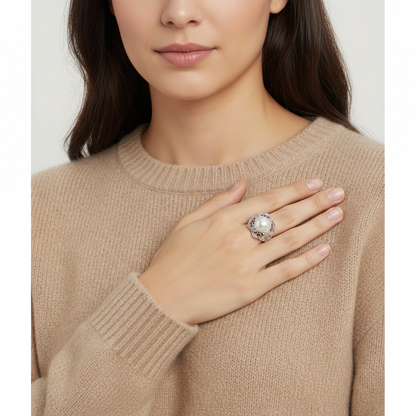 Ornate Silver and Cultured Freshwater Pearl Ring
