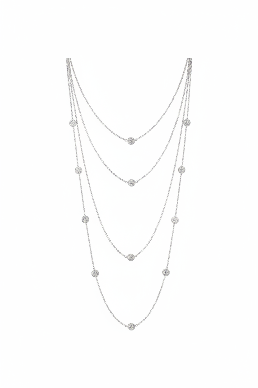 Triple Strand Layering Station Necklace 1.28 Pave CZ