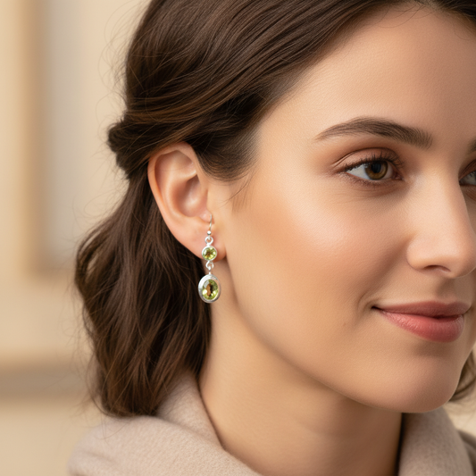 Round & Oval Peridot Polished Earrings on French Wire