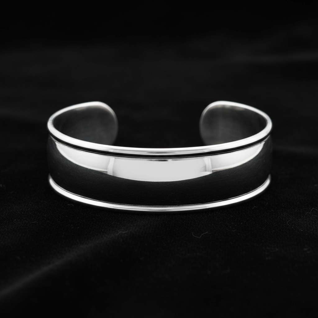 Handmade in Mexico Pure Sterling Silver Polished Edge Cuff Bracelet