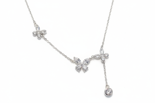 925 Sterling Silver Zircon Butterfly Drop Necklace