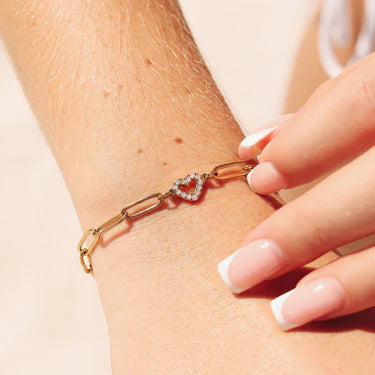 18K Gold Plated Stainless Steel CV "Heart" Paperclip Chain Bracelet