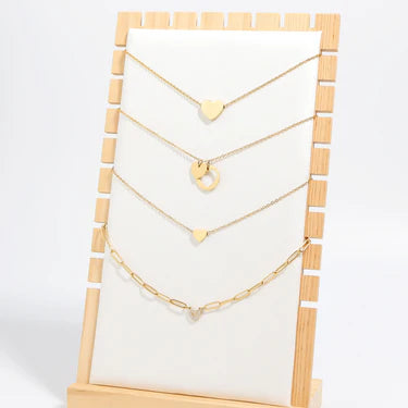 18K Gold PVD Stainless Steel Stone "Heart" Paperclip Chain Necklace