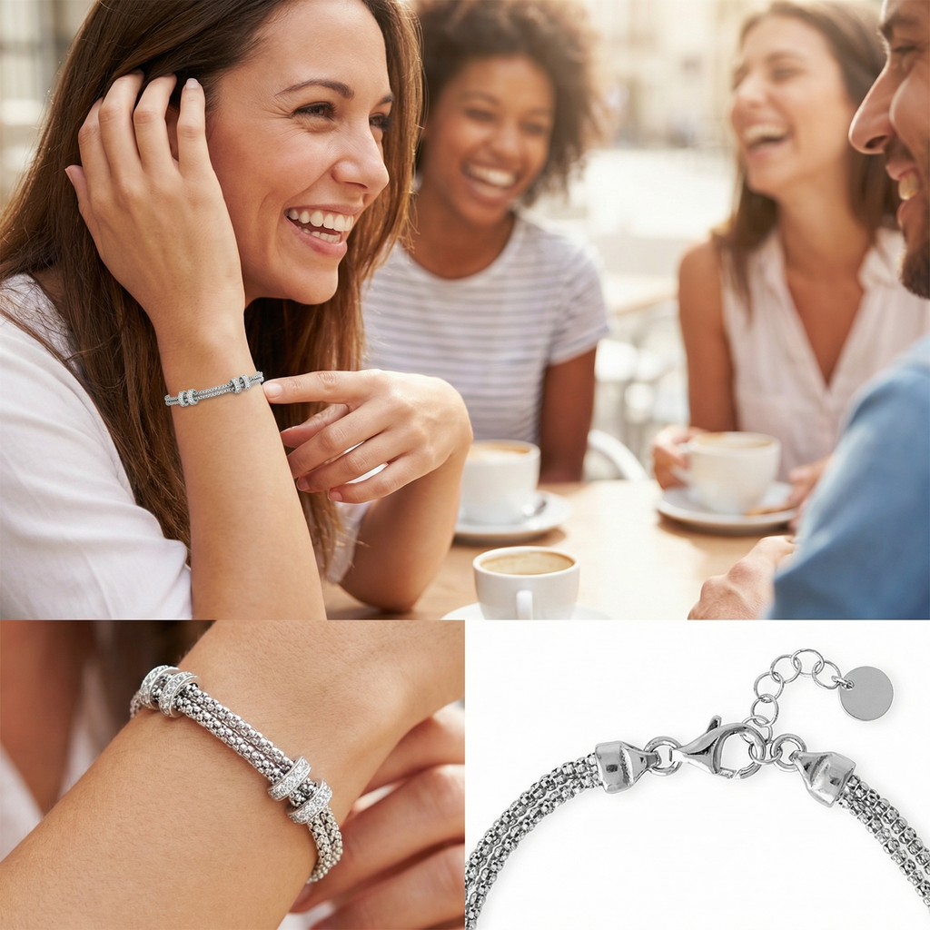 Italian Twisted Rope Chain Sterling Silver CZ Wrap Bracelet